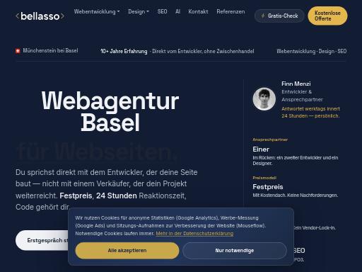 Screenshot of bellasso.ch – Swiss SEO check by SEO Switzerland, score 98/100
