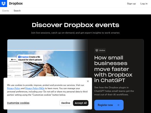 Swiss SEO check of events.dropbox.com – score 84/100 · SEO Switzerland free SEO analyzer