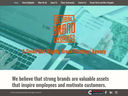 Screenshot of globalbrandworks.com – Swiss SEO check by SEO Switzerland, score 89/100