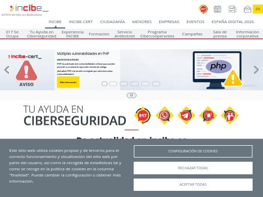 Screenshot of incibe.es – Swiss SEO check by SEO Switzerland, score 84/100