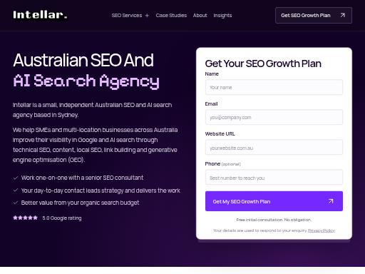 Swiss SEO check of intellar.agency – score 98/100 · SEO Switzerland free SEO analyzer