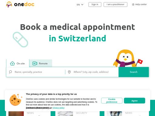 Screenshot of onedoc.ch – Swiss SEO check by SEO Switzerland, score 95/100