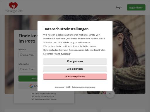 Screenshot of pottsingles.de – Swiss SEO check by SEO Switzerland, score 84/100