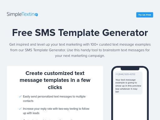 Screenshot of sms-generator.simpletexting.com – Swiss SEO check by SEO Switzerland, score 90/100
