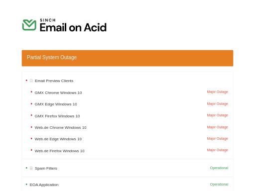 Screenshot of status.emailonacid.com – Swiss SEO check by SEO Switzerland, score 82/100