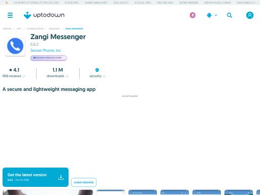 Screenshot of zangi.en.uptodown.com – Swiss SEO check by SEO Switzerland, score 95/100